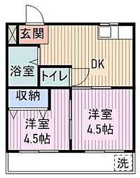 JR山陽本線 福山駅 徒歩23分の賃貸マンション 2階2DKの間取り