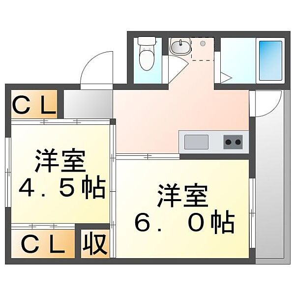 岡山県都窪郡早島町早島(賃貸マンション2K・2階・33.51㎡)の写真 その3