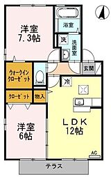JR福塩線 横尾駅 徒歩32分の賃貸アパート 2階2LDKの間取り