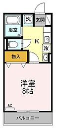 JR福塩線 高木駅 徒歩10分の賃貸アパート 2階1Kの間取り