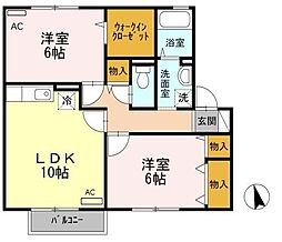 JR山陽本線 東福山駅 徒歩16分の賃貸アパート 2階2LDKの間取り