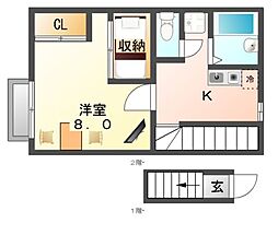 JR福塩線 備後本庄駅 徒歩26分の賃貸アパート 2階1Kの間取り
