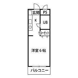 JR山陽本線 東福山駅 徒歩5分の賃貸マンション 2階1Kの間取り