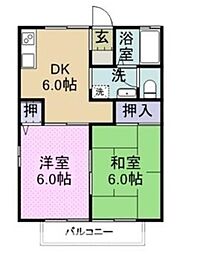JR山陽本線 東福山駅 3.2kmの賃貸アパート 2階2DKの間取り