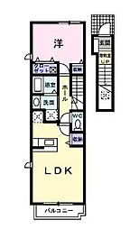 JR福塩線 万能倉駅 徒歩3分の賃貸アパート 2階1LDKの間取り