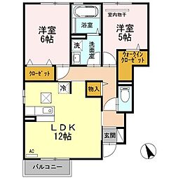 JR山陽本線 東福山駅 3.6kmの賃貸アパート 1階2LDKの間取り