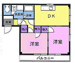 JR福塩線 下川辺駅 徒歩12分の賃貸アパート 1階2DKの間取り