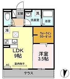 JR福塩線 湯田村駅 徒歩5分の賃貸アパート 1階1LDKの間取り