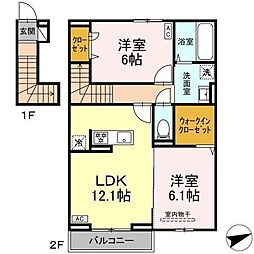JR福塩線 備後本庄駅 徒歩15分の賃貸アパート 1階2LDKの間取り