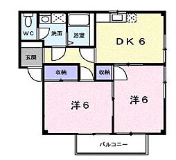 JR福塩線 道上駅 4.3kmの賃貸アパート 2階2DKの間取り