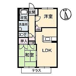 JR山陽本線 東福山駅 徒歩35分の賃貸アパート 1階2LDKの間取り