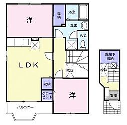 JR山陽本線 大門駅 5.6kmの賃貸アパート 2階2LDKの間取り