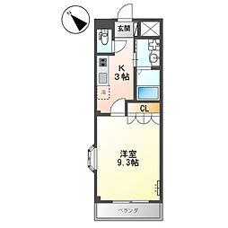 エスペランサ 2階1Kの間取り