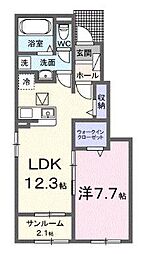 福山市東手城町1丁目アパート 1LDKの間取図画像