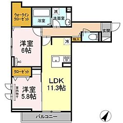 JR福塩線 備後本庄駅 徒歩5分の賃貸アパート 3階2LDKの間取り