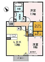JR山陽本線 東福山駅 徒歩10分の賃貸アパート 2階2LDKの間取り