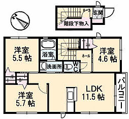 JR山陽本線 福山駅 4.3kmの賃貸アパート 2階3LDKの間取り