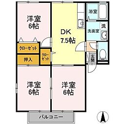 JR山陽本線 福山駅 徒歩33分の賃貸アパート 2階3DKの間取り