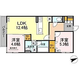D-reidence東手城 2LDKの間取図画像