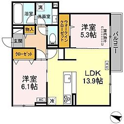 JR山陽本線 福山駅 徒歩8分の賃貸アパート 1階2LDKの間取り