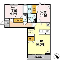 JR山陽本線 福山駅 3.7kmの賃貸アパート 3階2LDKの間取り
