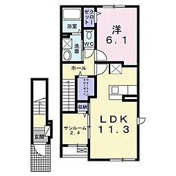 JR山陽本線 福山駅 4.6kmの賃貸アパート 2階1SLDKの間取り