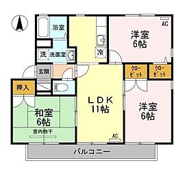 JR山陽本線 東福山駅 徒歩24分の賃貸アパート 1階3LDKの間取り