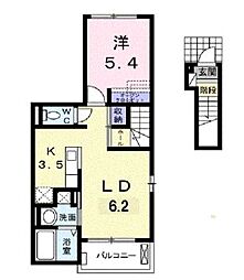 JR福塩線 備後本庄駅 徒歩25分の賃貸アパート 2階1LDKの間取り