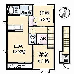 バス 天神前下車 徒歩3分の賃貸アパート 2階2LDKの間取り