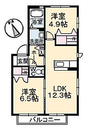JR福塩線 備後本庄駅 徒歩10分の賃貸アパート 2階2LDKの間取り