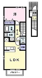 JR山陽本線 福山駅 4kmの賃貸アパート 2階1LDKの間取り
