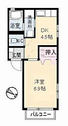 JR山陽本線 東福山駅 徒歩31分の賃貸アパート 2階1DKの間取り