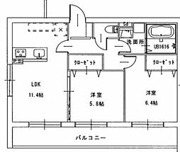 JR福塩線 湯田村駅 徒歩5分の賃貸マンション 3階2LDKの間取り