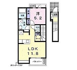 JR山陽本線 福山駅 3.6kmの賃貸アパート 2階1LDKの間取り