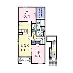 JR福塩線 湯田村駅 徒歩30分の賃貸アパート 2階2LDKの間取り