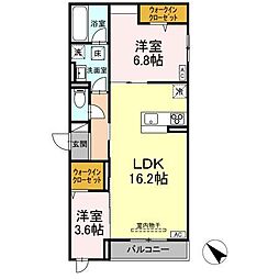JR山陽本線 東福山駅 徒歩33分の賃貸アパート 3階2LDKの間取り
