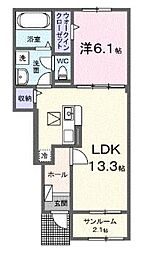 福山市新涯町3丁目アパート 1LDKの間取図画像