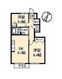 ブランシェ佐藤 2DKの間取図画像