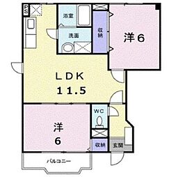 レジダンス同夢B 2LDKの間取図画像