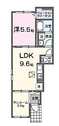 福山市高西町2丁目アパート 1LDKの間取図画像