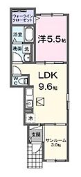 福山市高西町2丁目アパート 1LDKの間取図画像