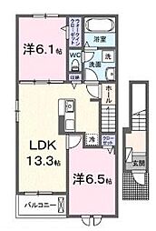 福山市高西町川尻アパート 2LDKの間取図画像