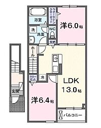 井原市七日市町アパート 2LDKの間取図画像