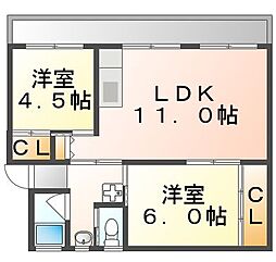 ビレッジハウス能島1号棟 2LDKの間取図画像