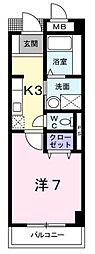 メルヴェイュー・ロジュマン 1Kの間取図画像
