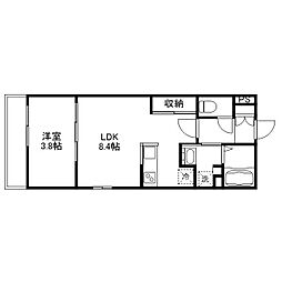福山市道三町マンション 1LDKの間取図画像
