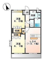 ランドマーク曙壱番館 2LDKの間取図画像