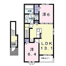 笠岡市絵師アパート 2LDKの間取図画像
