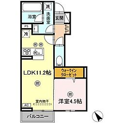 福山市引野町3丁目アパート 1LDKの間取図画像