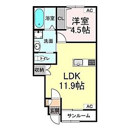 福山市松永町4丁目アパート 1LDKの間取図画像
